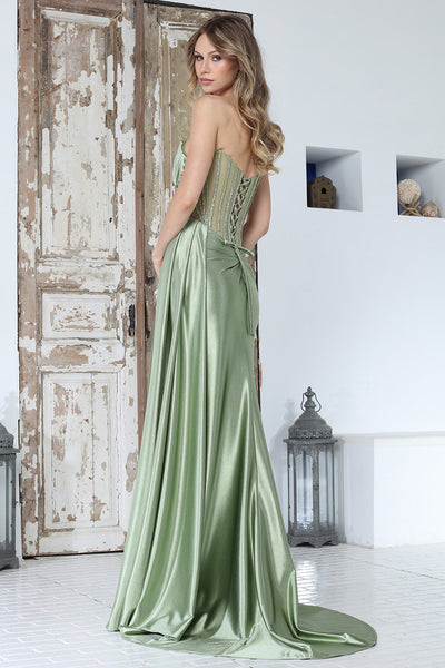 Long Formal Beaded Slit Prom Dress Adora Design 3373