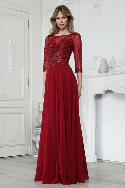 Mother of the Bride Dresses Long Formal Beaded Mother of the Bride Dress Adora Design 3382 Burgundy