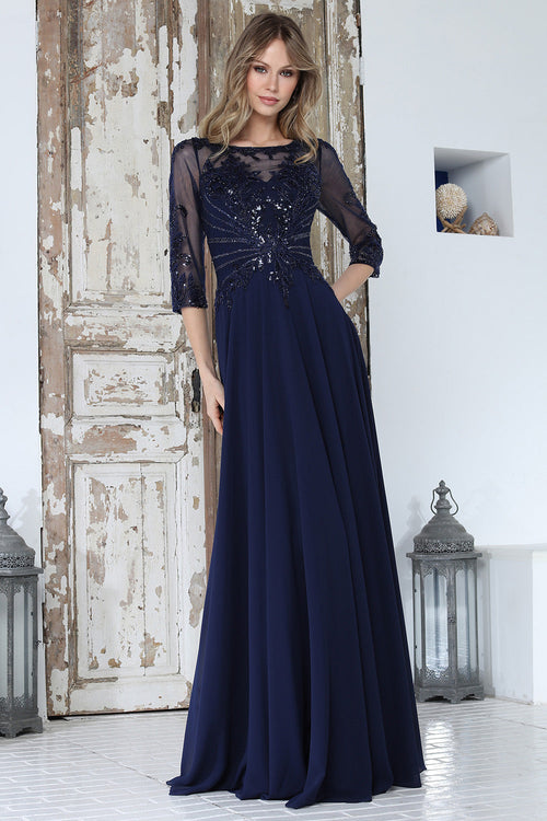 Mother of the Bride Dresses Long Formal Beaded Mother of the Bride Dress Adora Design 3382 Navy