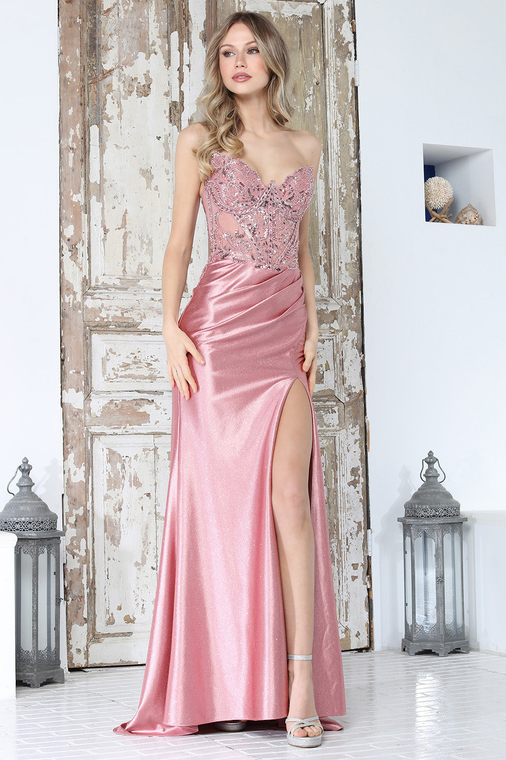 Slit Fitted Long Formal Prom Dress Adora Design 3387