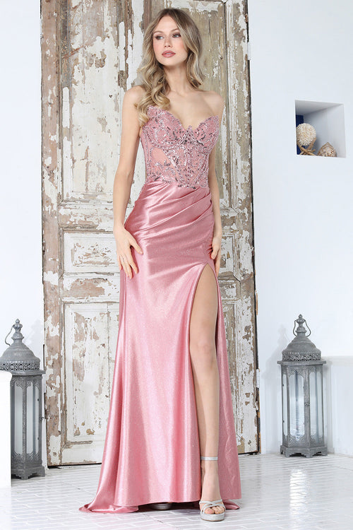 Slit Fitted Long Formal Prom Dress Adora Design 3387