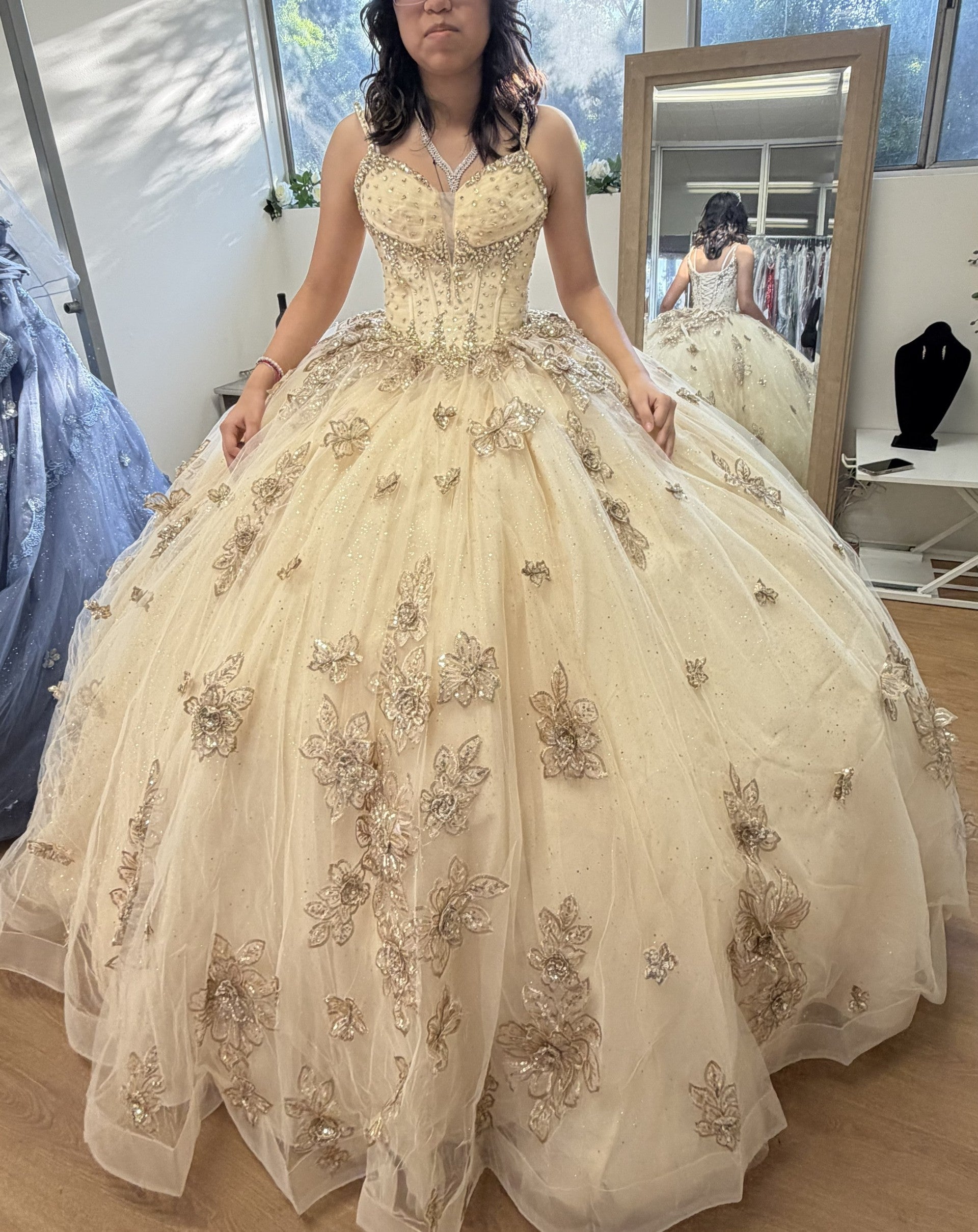 Layla K LK282 Floral Quinceañera Ball Gown with Beaded Corset Bodice