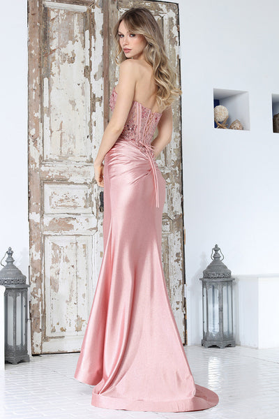Long Formal Beaded Corset Slit Prom Dress Adora Design 3394