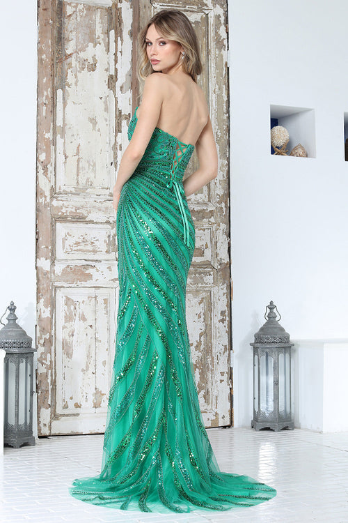 Fitted Sequin Slit Formal Long Prom Dress Adora Design 3395