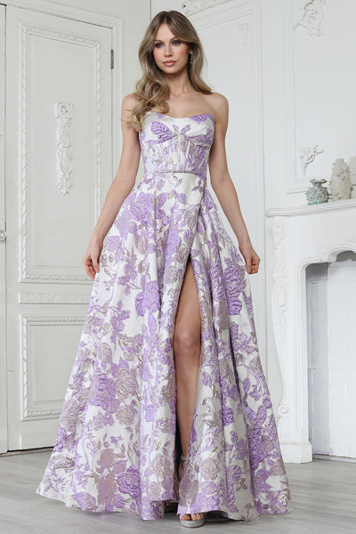 Prom Dresses Floral Print Long Formal Ball Gown Corset Prom Dress Adora Design 3397 Lavender Multi