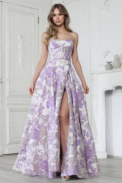 Prom Dresses Floral Print Long Formal Ball Gown Corset Prom Dress Adora Design 3397 Lavender Multi