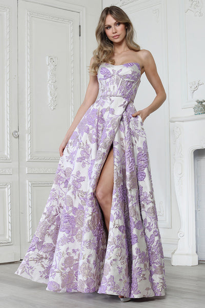Floral Print Long Formal Ball Gown Corset Prom Dress Adora Design 3397