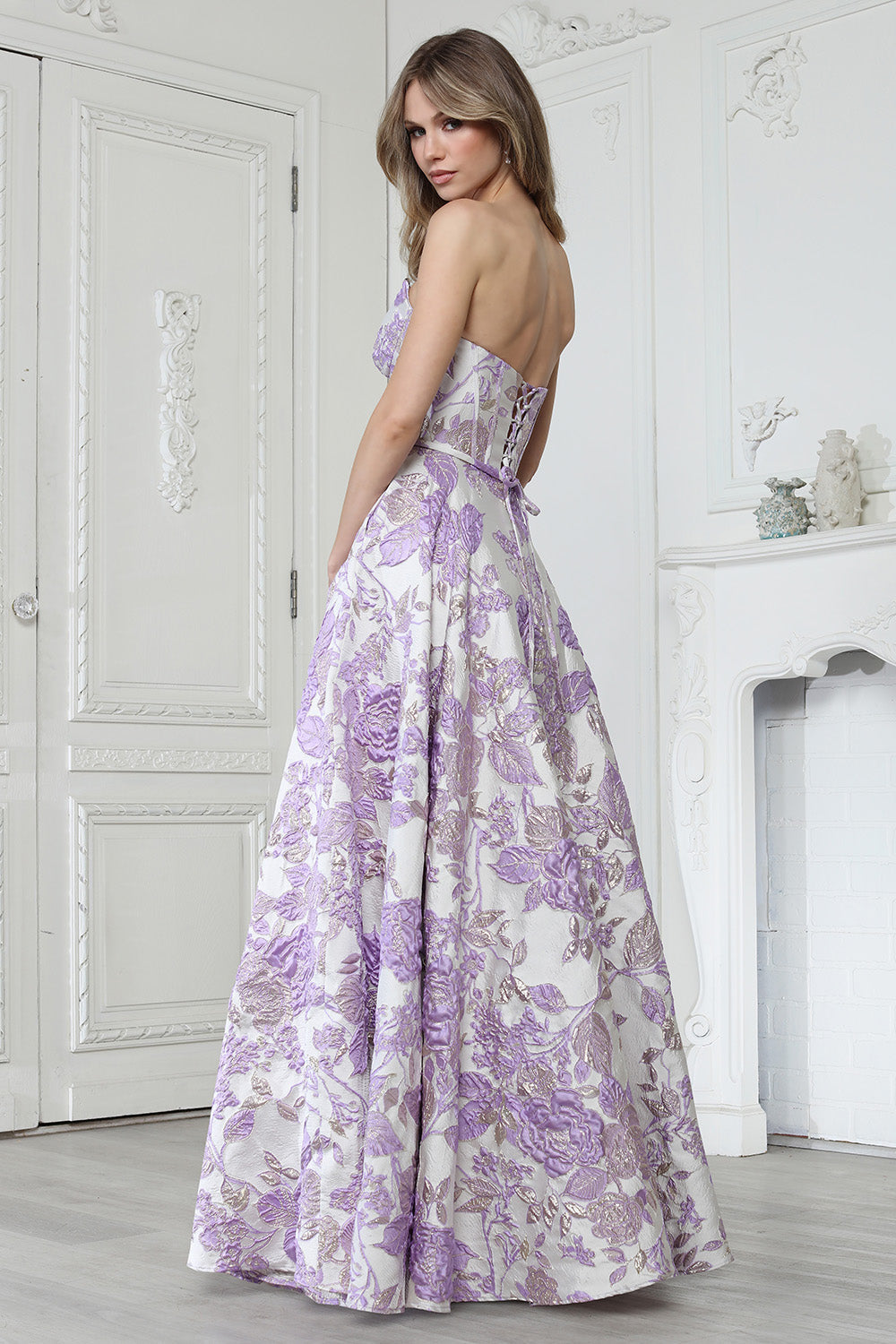 Floral Print Long Formal Ball Gown Corset Prom Dress Adora Design 3397