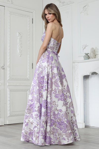Floral Print Long Formal Ball Gown Corset Prom Dress Adora Design 3397