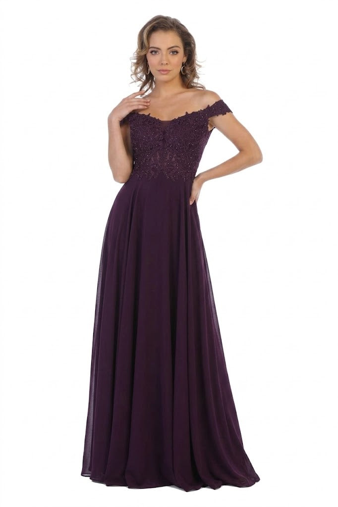 May Queen MQ1602 Long Off The Shoulder Evening Dress