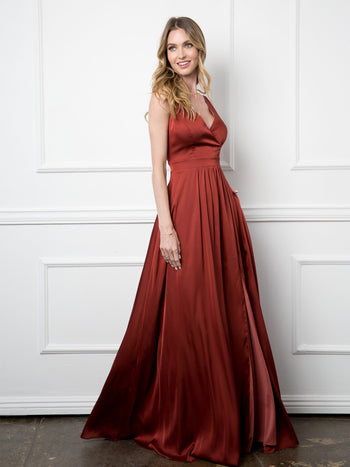 Eva USA 3423 Long Formal Sleeveless Satin Bridesmaids Dress