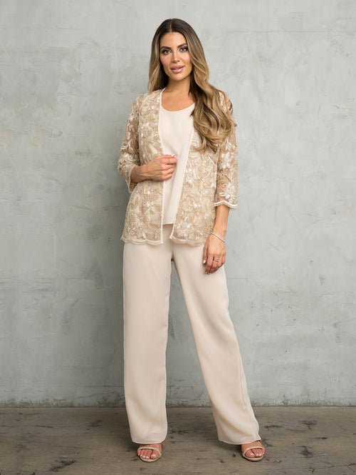 Eva USA 3483 Long Formal Floral Jacket Pant Suit