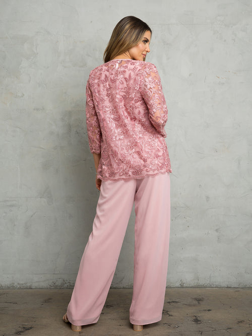 Eva USA 3483 Long Formal Floral Jacket Pant Suit