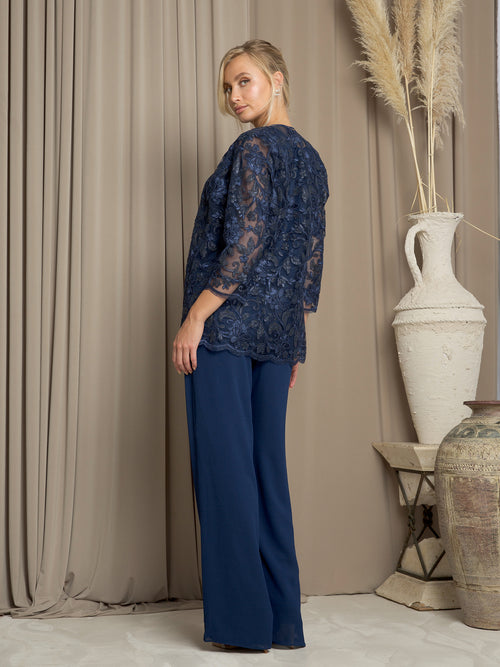 Eva USA 3483 Long Formal Floral Jacket Pant Suit