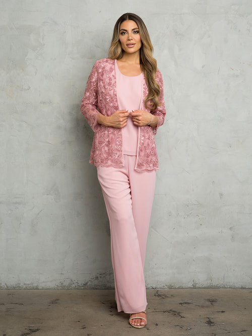 Eva USA 3483 Long Formal Floral Jacket Pant Suit