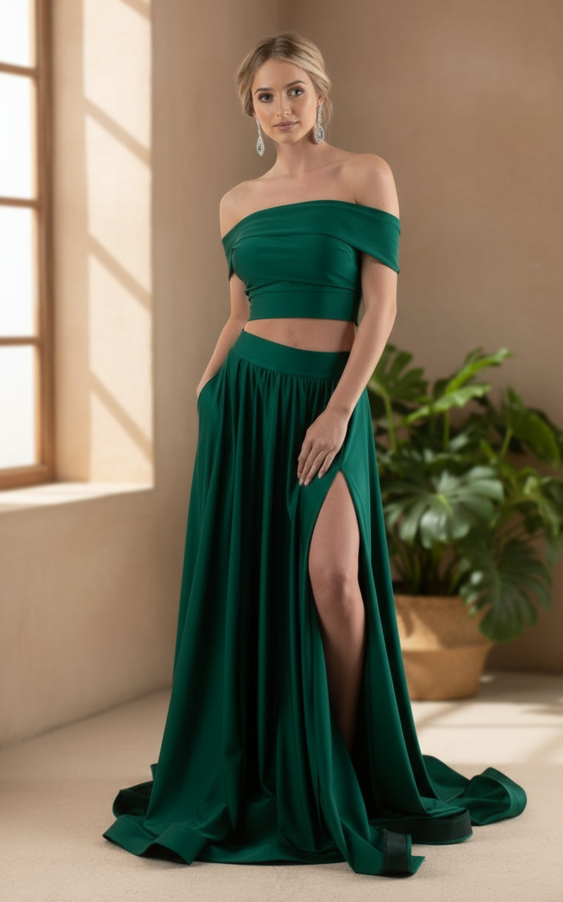 Prom Dresses Long A Line Two Piece Formal Pocket Prom Dress Hunter