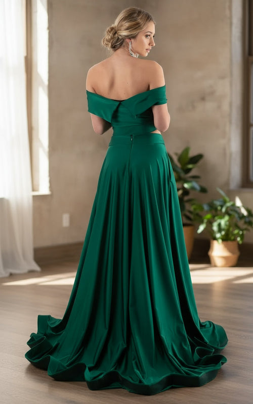 Jessica Angel JA348 Off-Shoulder A-Line High Slit Open Back Cutout Jersey Dress