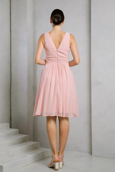 Sleeveless Ruched Waistband Chiffon A-Line Short Wedding Cocktail Dress by Eva USA 3495