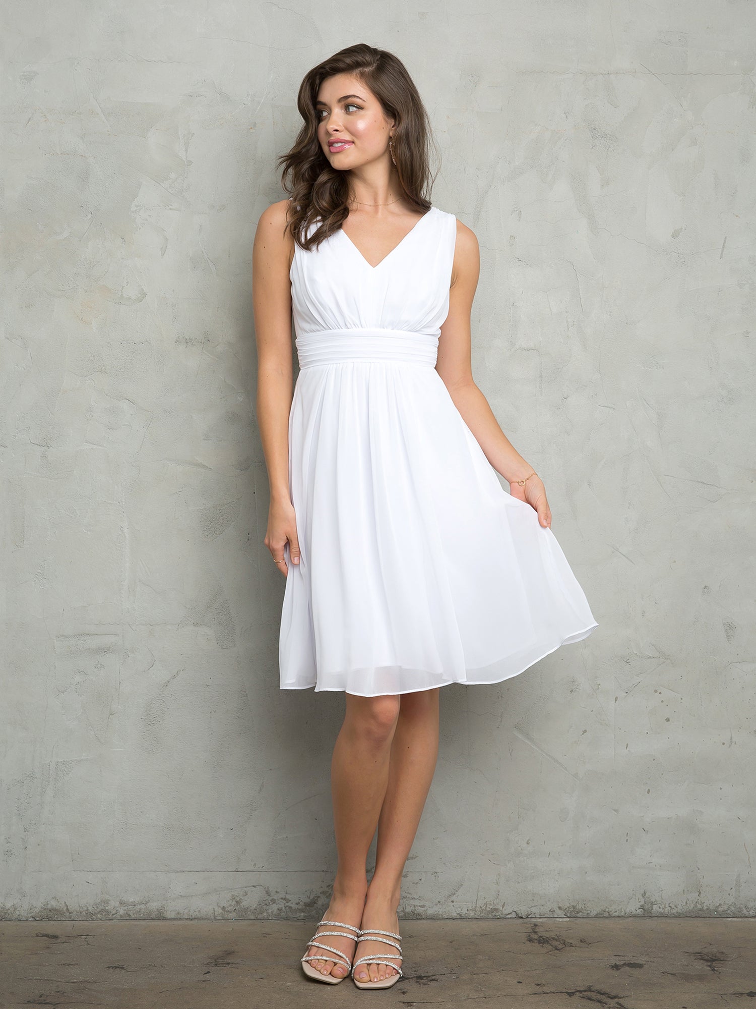 Sleeveless Ruched Waistband Chiffon A-Line Short Wedding Cocktail Dress by Eva USA 3495