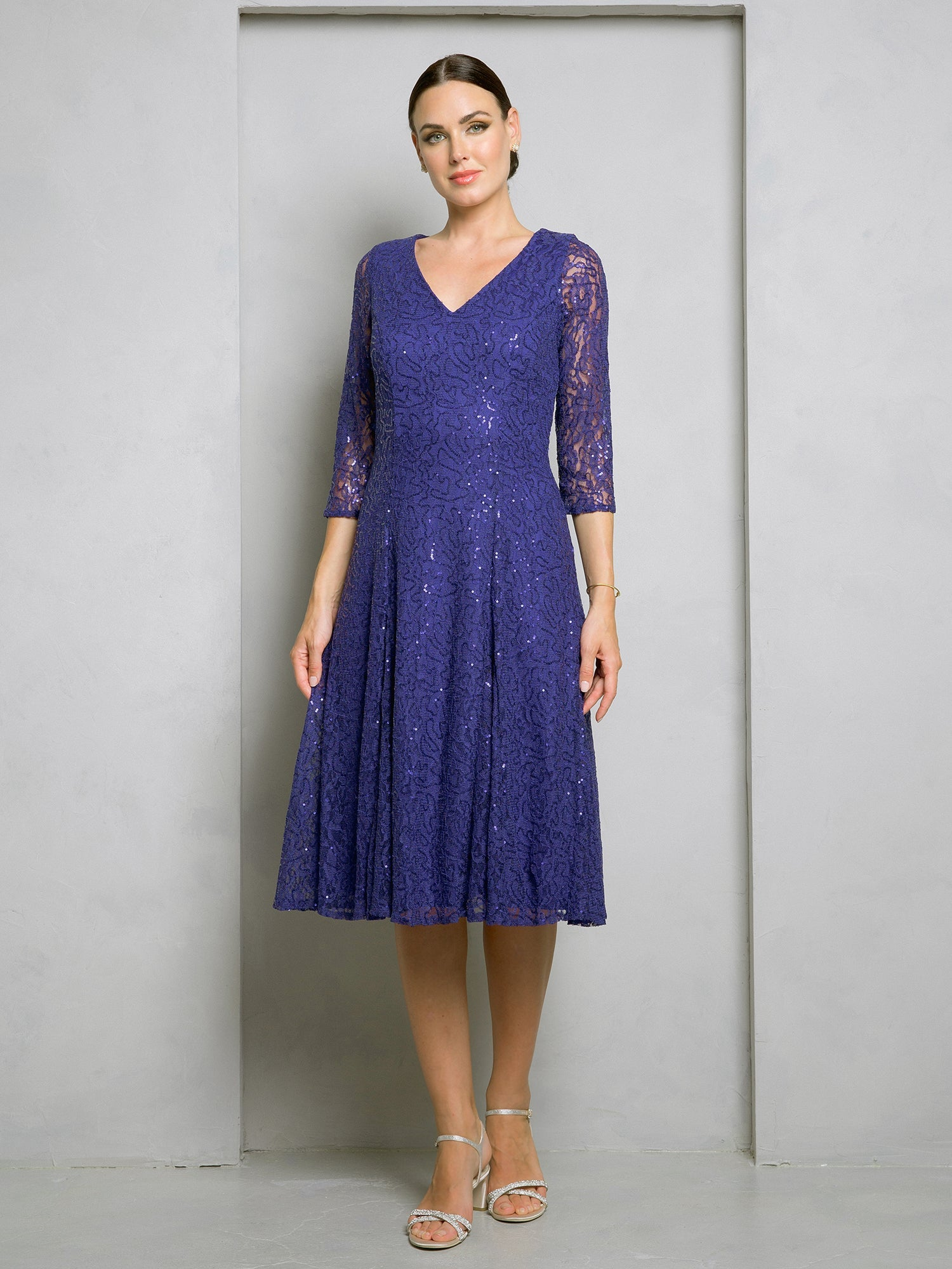 eva fashion dresses Short Sequin Lace Mother of the Bride Dress Structured EV3497 by Eva USA Black / S