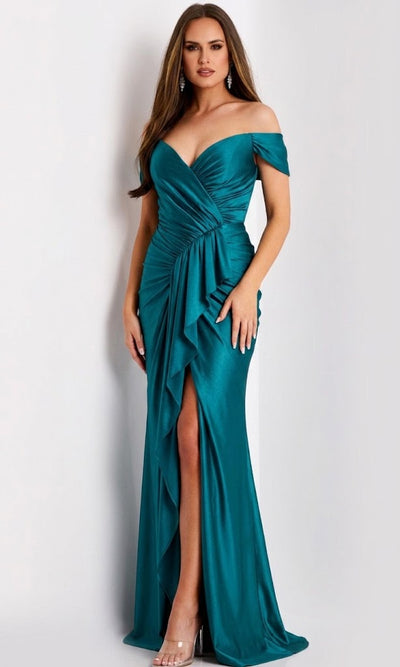 Jovani Off Shoulder Satin Gown with Ruching Jovani 44039