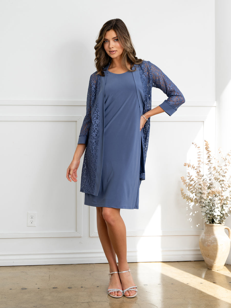 Eva USA 3505 Polished Two-Piece Layered Look Structured Midweight Dress