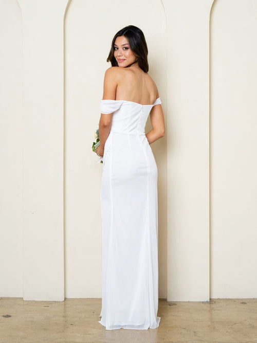 Eva USA EV3510 Pleated Structured Slit Design Chiffon Dress