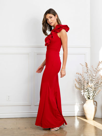 Eva USA EV3515 Ruffled Sculptural Evening Wear with Smooth Lining - Long Dress