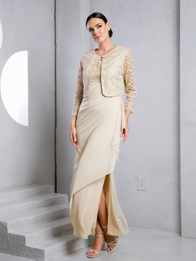 Eva USA EV3517 Long Overlay Bolero Woven Dress for Special Events