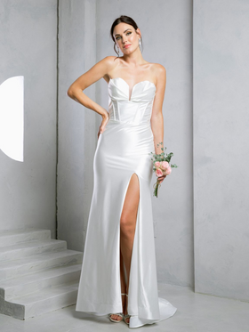 Eva USA EV3518 Minimalist Corset Satin-Blend Dress with Modern Structure