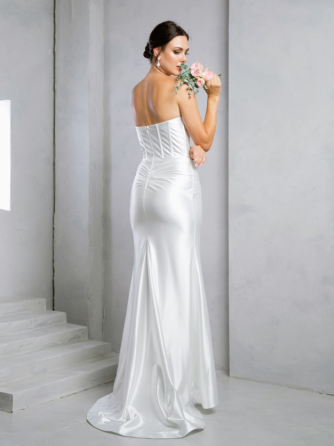 Eva USA EV3518 Minimalist Corset Satin-Blend Dress with Modern Structure