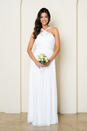 Eva USA EV3520 Minimalist Woven A-Line Long Dress with Soft Drape