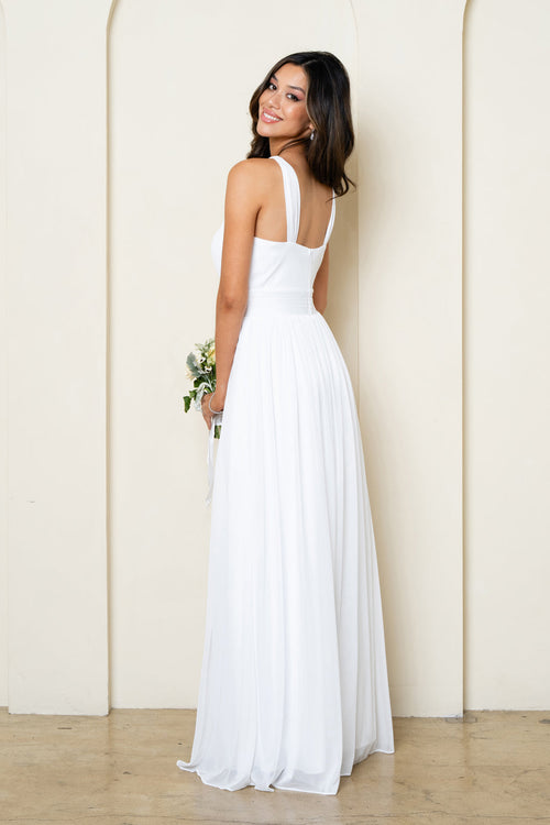 Eva USA EV3520 Minimalist Woven A-Line Long Dress with Soft Drape