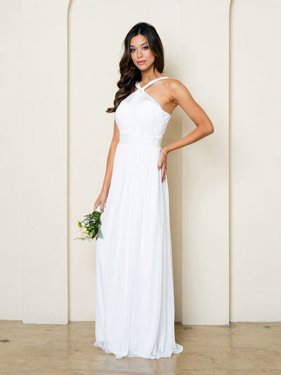 Eva USA EV3520 Minimalist Woven A-Line Long Dress with Soft Drape