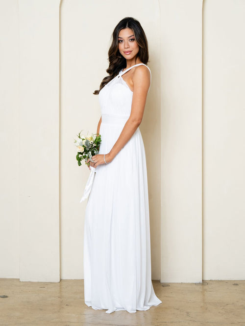 Eva USA EV3520 Minimalist Woven A-Line Long Dress with Soft Drape