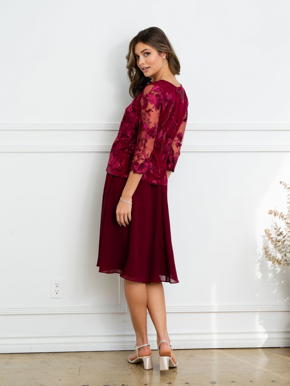 Eva USA EV3524 Structured Lace Layering Sheer Jacket Dress