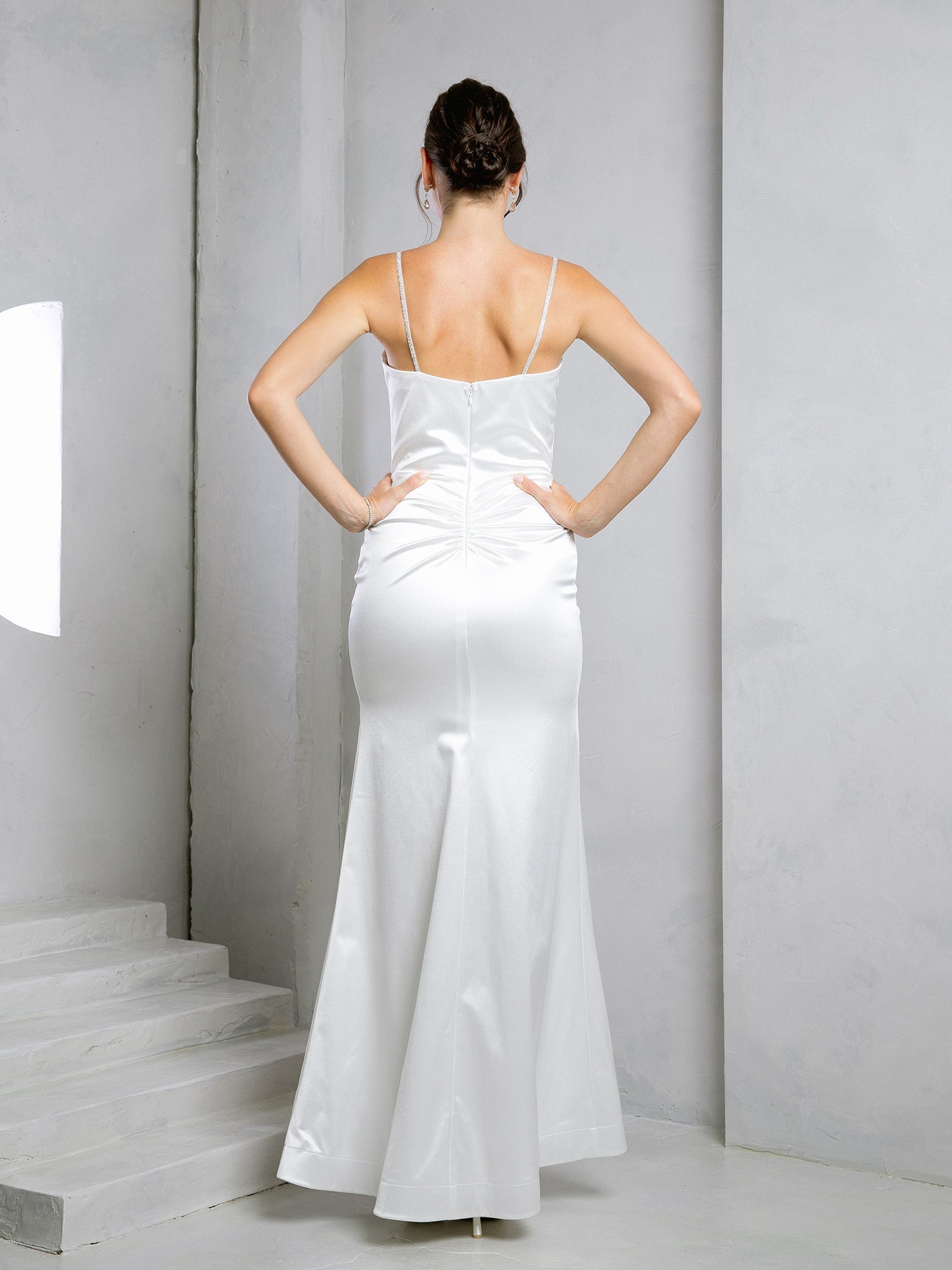 Eva USA EV3525 Minimalist Slit Long Dress in Smooth Weave for Weddings