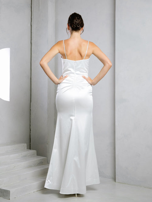 Eva USA EV3525 Minimalist Slit Long Dress in Smooth Weave for Weddings