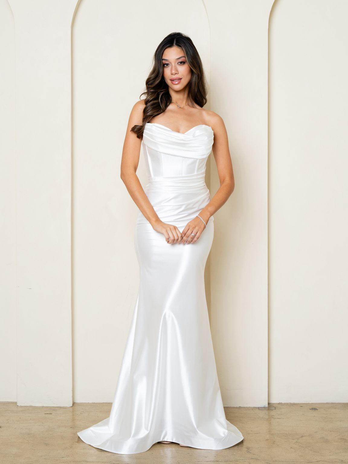 eva fashion dress Sleek Draped Cowl Long Knit EV3526 by USA Fabric Type: JERSEY AND SATIN High side slit Pockets Katerina Gown – Kay Size:7.5 (US 10)