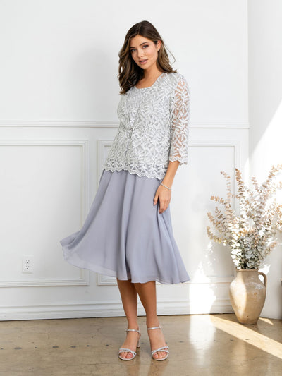 Eva USA EV3530 Structured Metallic Sheen Cocktail Set with Jacket Dress