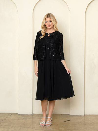 Sequin Lace Jacket Mother of the Bride Chiffon Dress with 3/4 Sleeve Jacket by Eva USA 3534