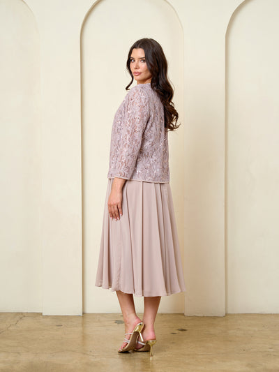 Sequin Lace Jacket Mother of the Bride Chiffon Dress with 3/4 Sleeve Jacket by Eva USA 3534