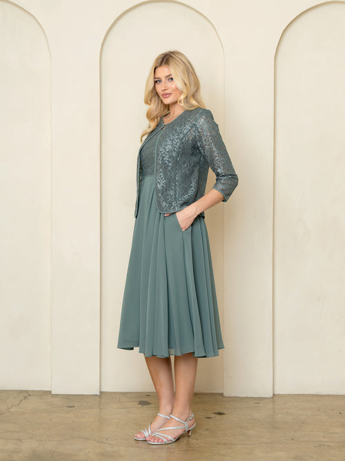 Sequin Lace Jacket Mother of the Bride Chiffon Dress with 3/4 Sleeve Jacket by Eva USA 3534