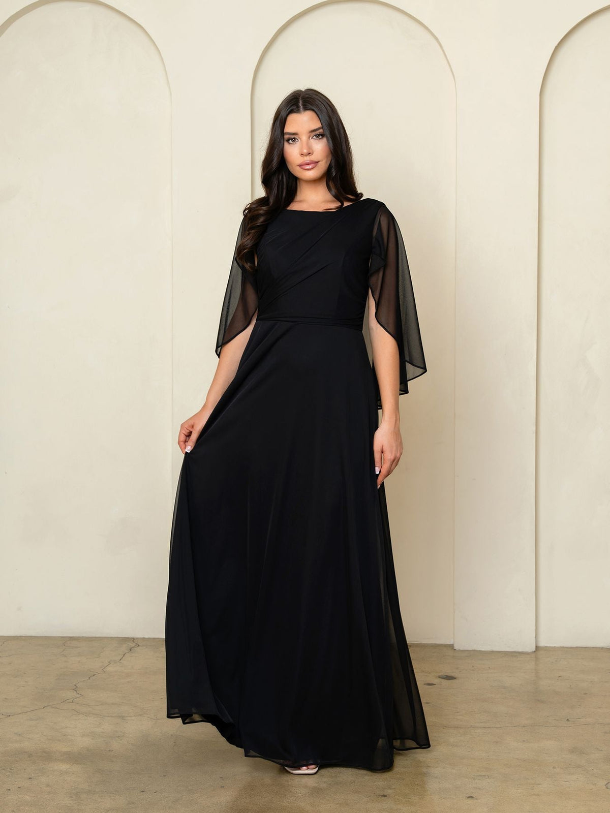Mother of the Bride Dresses Long Formal Cape Mother of the Bride Dress Eva Fashion 3539 Black