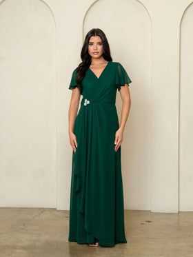 Eva Fashion EV3540 Chiffon Empire V-Neck Mother of the Bride Dress with ruffle detail