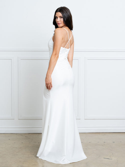 Sleeveless Mermaid Bridal Gown with Thigh Slit and Open Lace-Up Back Wedding Dress by Eva USA 3542