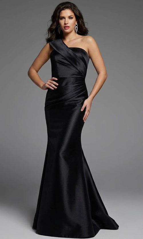 Sleek Satin One Shoulder Mermaid Gown by Jovani 39649