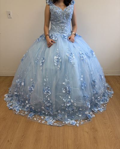 Layla K BABY BLUE Mesh Ball Gown Dress