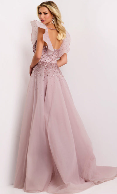 Jovani Flutter Sleeve Embellished Gown