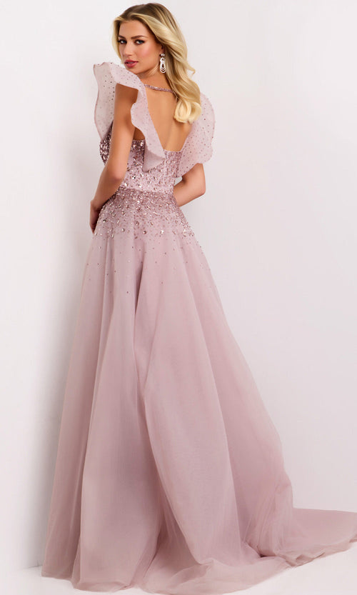 Jovani Flutter Sleeve Embellished Gown